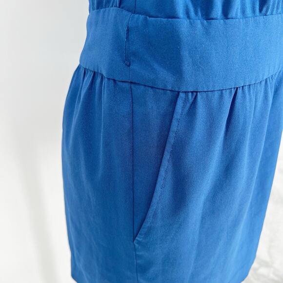 Bebe Borderline Cowl Neck Halter Romper size Small Cobalt Blue - Picture 7 of 11